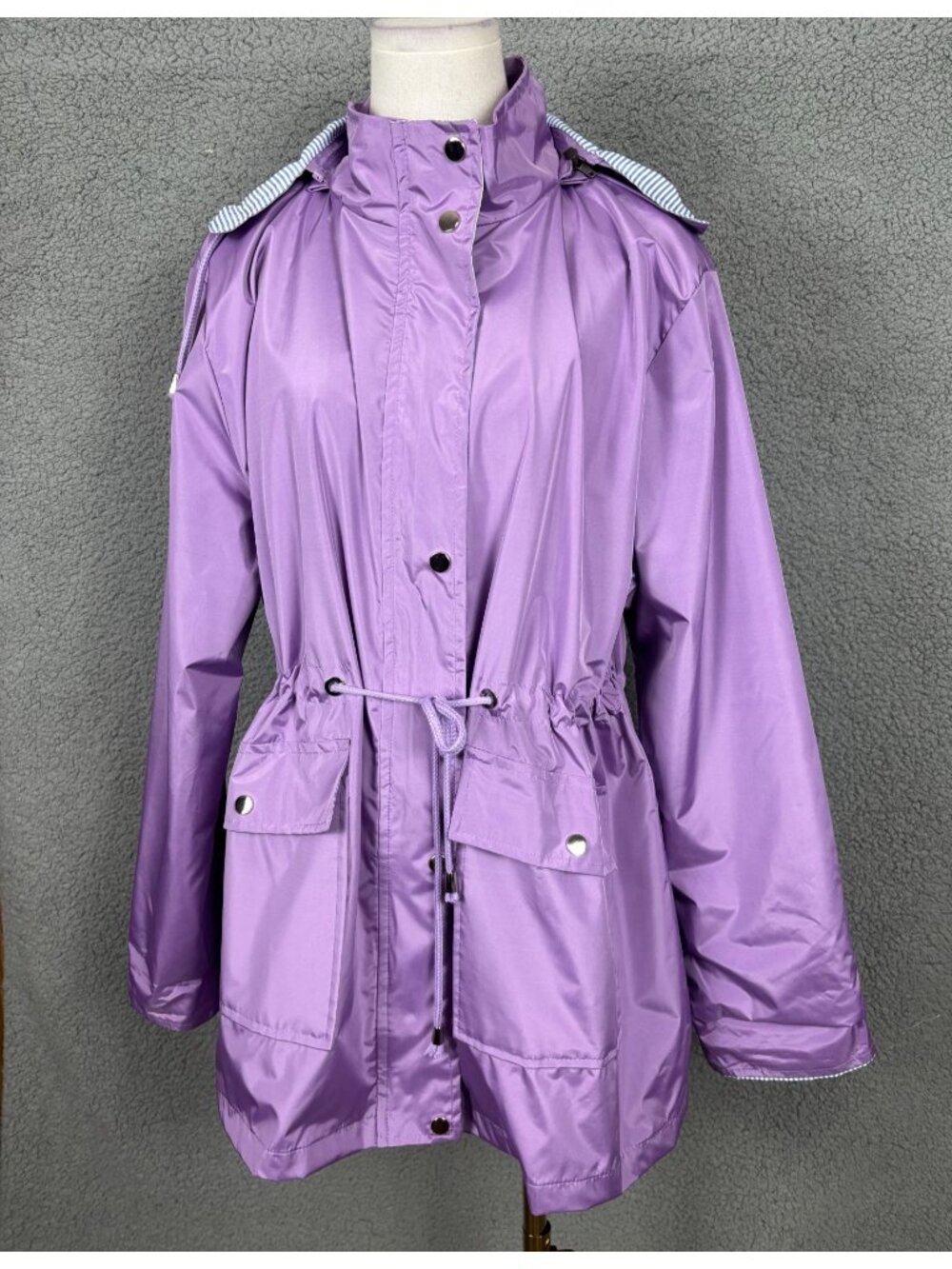 Women's Hooded Raincoat Striped Lining Lightweight Windbreaker Purple XXL NWOT